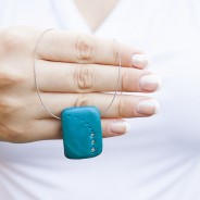 Modern minimalist necklace: peacock rectangle with rhinestones
