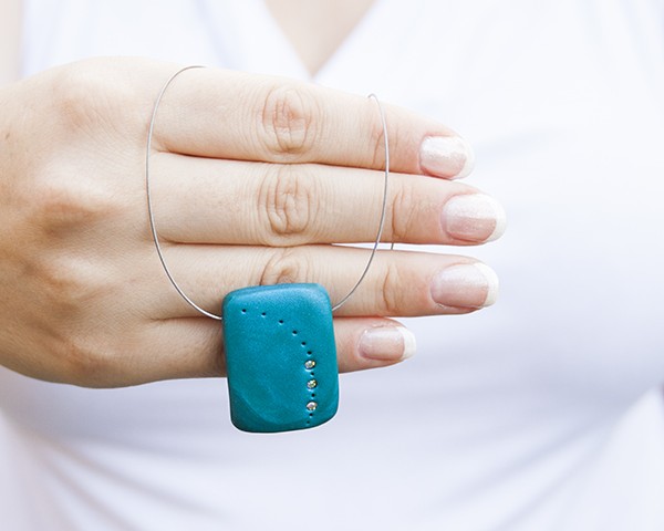 Modern minimalist necklace: peacock rectangle with rhinestones
