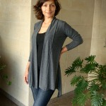 Grey and White Striped Cardigan with Long sleeves