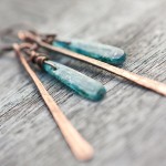 Long Boho Earrings Blue Kyanite Copper Rustic Tribal Woodland