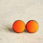 Orange earrings small ear studs texture tiny jewelry - orange earrings, citrus earrings, neon, gifts idea for her for girl