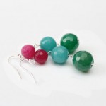 Bright gemstone earrings, long earrings, candy earrings, teal emerald fuchsia pink forest green, contrast, ball earrings, party