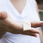 Modern minimalist necklace: beige rectangle with rhinestones
