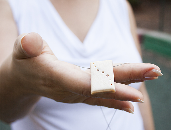 Modern minimalist necklace: beige rectangle with rhinestones