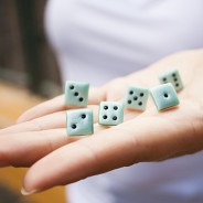Square stud earrings with rhinestones dice ornament: mint