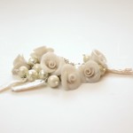 Bridal earrings: cluster earrings with pearl roses, glass and natural keshi pearls