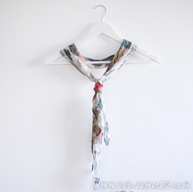 Sage green scarf with coral roses 1 0008
