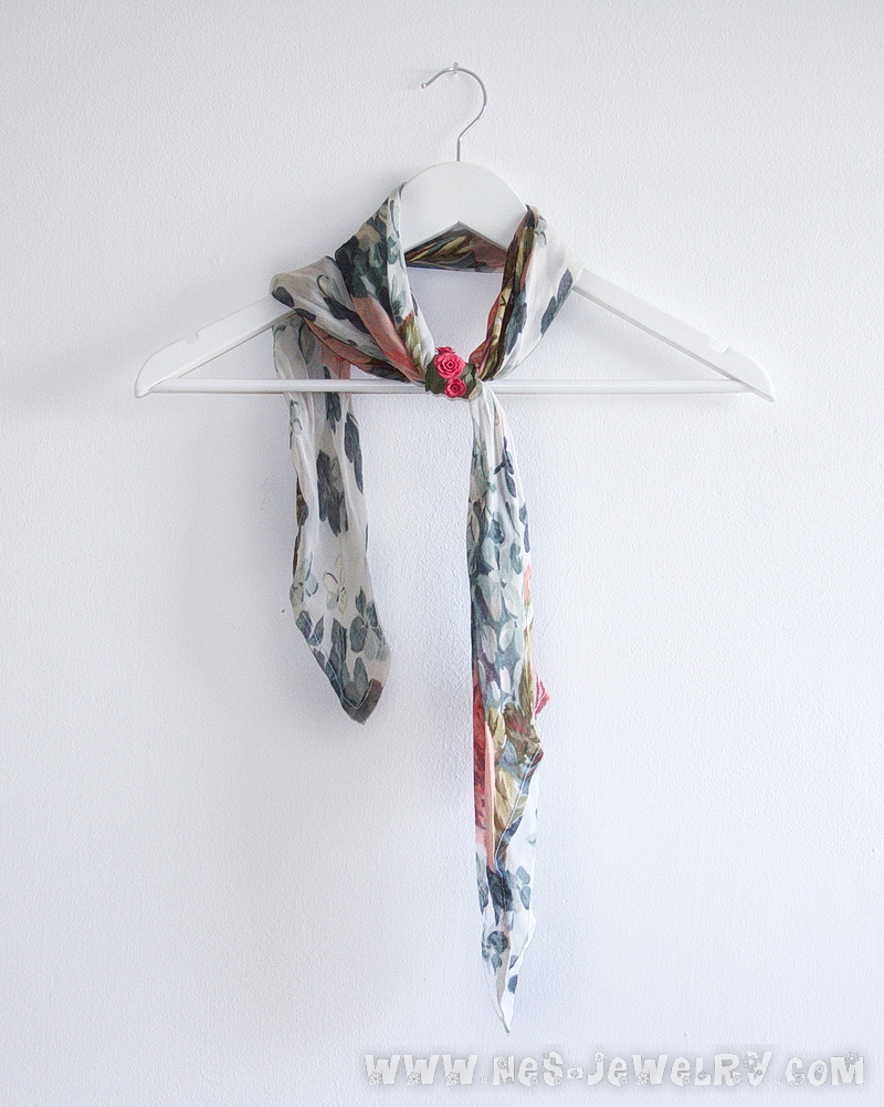 Sage green scarf with coral roses 1 0010