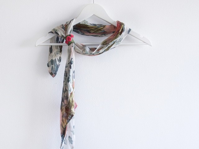 Coral pink and sage green scarf with ring