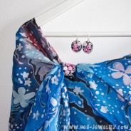 Handpainted silk shawl with Polymer clay scarf ring Cherry blossom