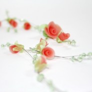 Bridal Handmade Floral jewelry set with coral pink rosebuds