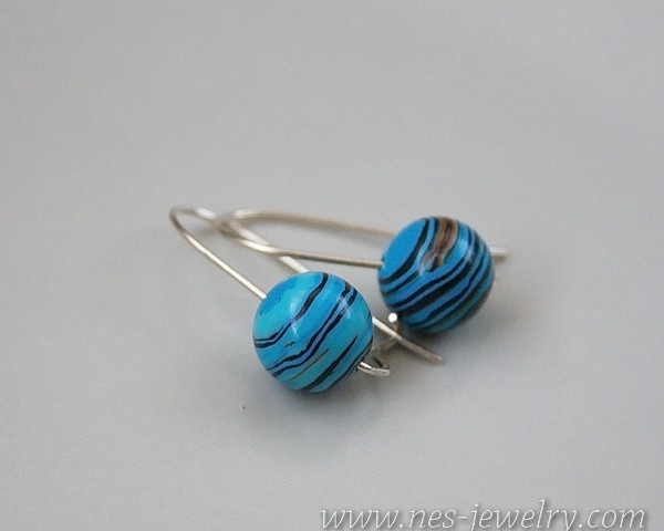 Blue and brown Turkish turquoise beads earrings