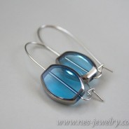 Long Blue framed glass beads earrings