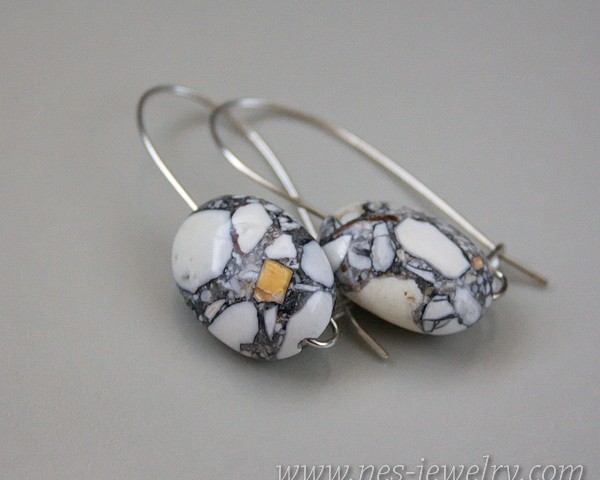 Grey marble beads earrings