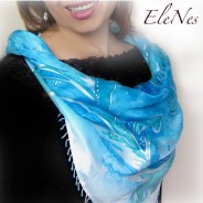 Handpainted silk scarf with silver winter pattern