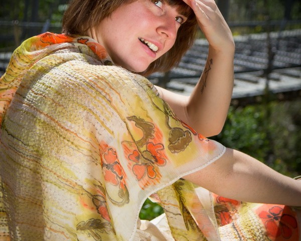 Handpainted silk scarf with Wild poppies design