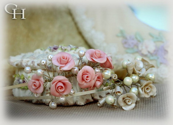 Pearls roses bridal prom girl headbans 20s style 331720330