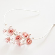 Floral asymmetrical tiara with pink rosebuds and pearls