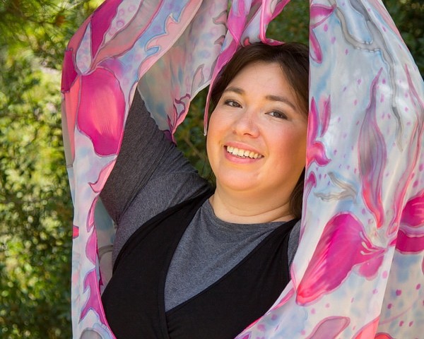 Handpainted silk scarf with Magnolia flowers