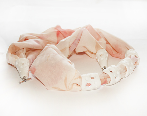 Long silk necklace pink and white 4