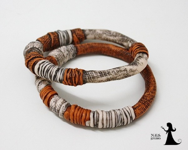 Burlap textured boho style bangles