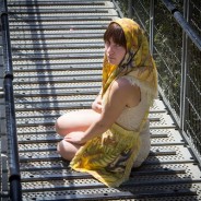 Handpainted linen shawl and bag with Nature watercolor design