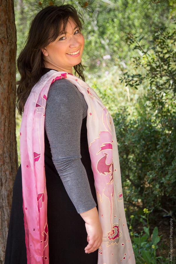Handpainted silk scarf Pink Flaming large 2