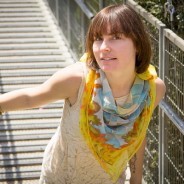 Handpainted silk scarf with spiderweb on leaves design