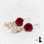 Rose and pearls earrings