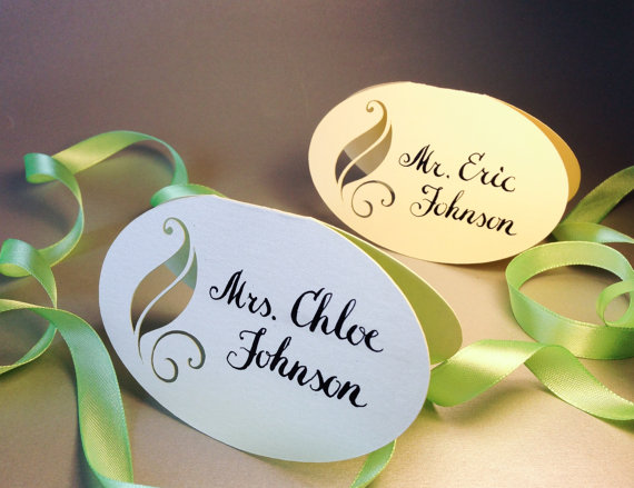 Personalized Place Cards with Leaf and Original Calligraphy