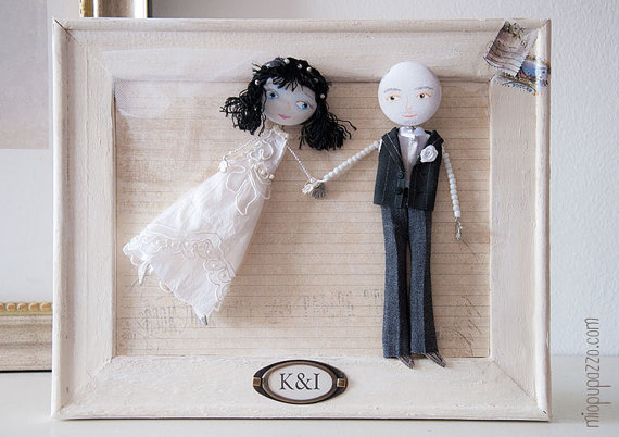 Framed Custom Wedding Portrait Personalized Art Dolls "Classic Bride & Groom"