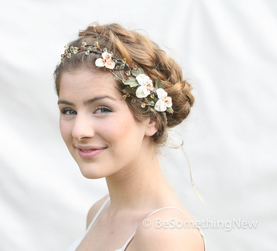 Woodland Wedding Hair Wreath with Vintage Velvet Pansies Wedding Hair Accessory
